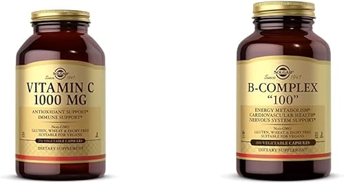 Solgar Vitamina C 1000 mg, 250 Cápsulas Vegetales - Antioxidante y Apoyo Inmunológico - Salud General - H con Complejo B 100", 100 Cápsulas