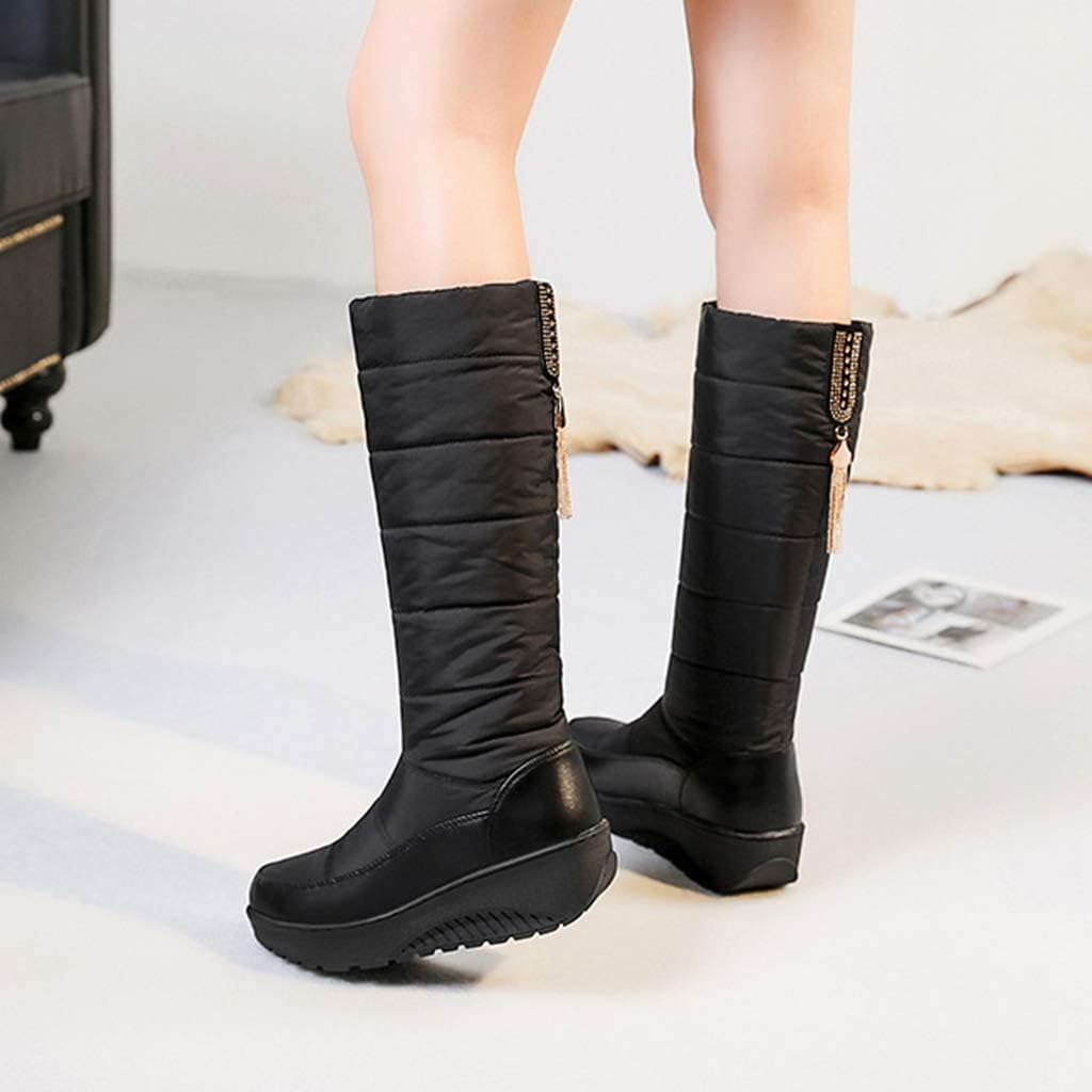 MIOKE Women's Winter Mid Calf Snow Boots Waterproof Rain Warm Fur Lined Platform Fashion Tassel Snow Boot