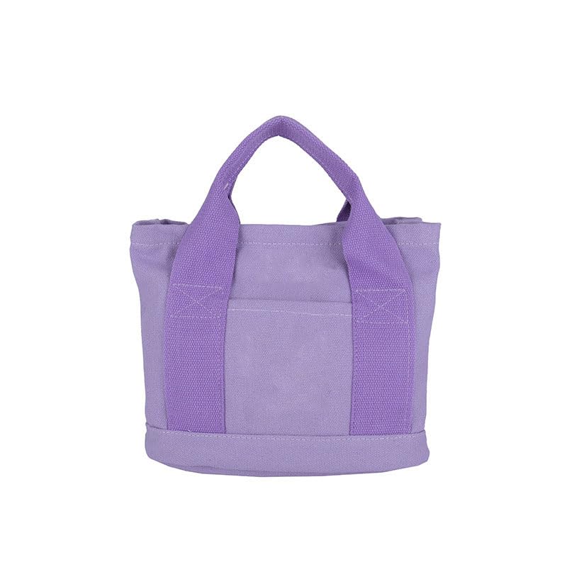 Cartoon Canvas Tote Bag Small Size Grocery Bag Cute for Girls Women Cellphone Purse Reusable Casual Shopping Handbag (Purple)