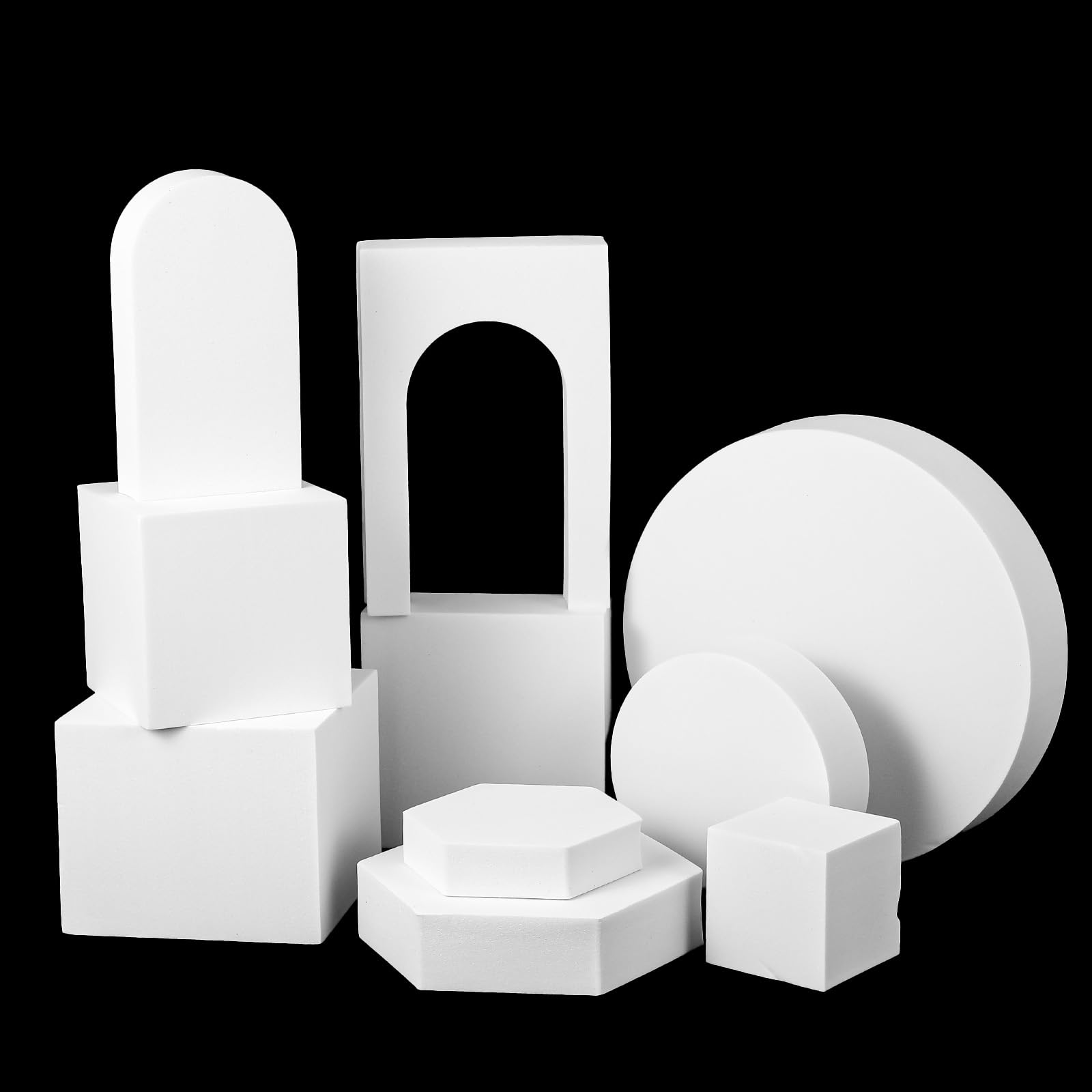 Photo 1 of 10 Pcs Geometric Cube Product Photography Props Set, Hard Foam Photography Background Props for Product Photo Shooting, White