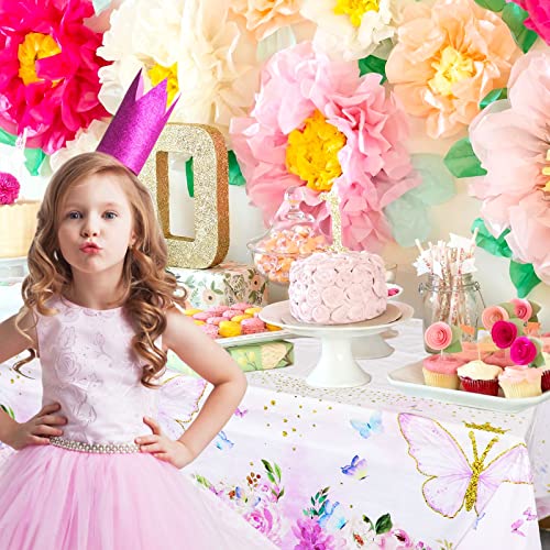 Pink Butterfly Tablecloth 3 Pack Summer Fairy Garden Spring Flowers Disposable Rectangle Table Cover Tea Party Decorations Princess Party Favors For Girls Birthday Baby Shower Party Supplies 43 X 71’ #TOP6