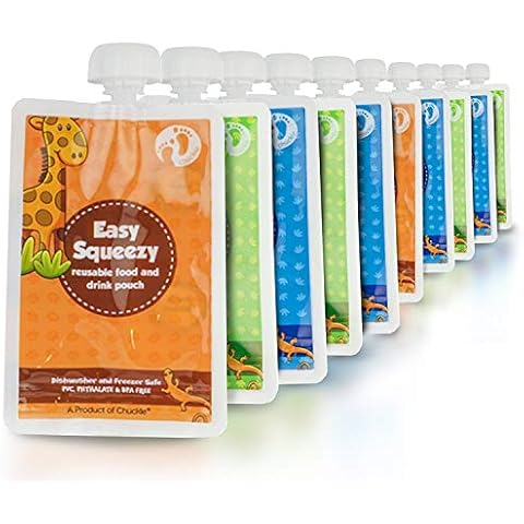 Chuckle - 10 Pack Reusable Baby Food Pouches, 170ml - BPA Free and Leak Proof Cover