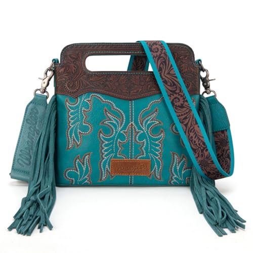 Image of Wrangler Western Handbag for Women Crossbody Bag Top Handle Shoulder Bag Embossed Cowgirl Fringe Purse
