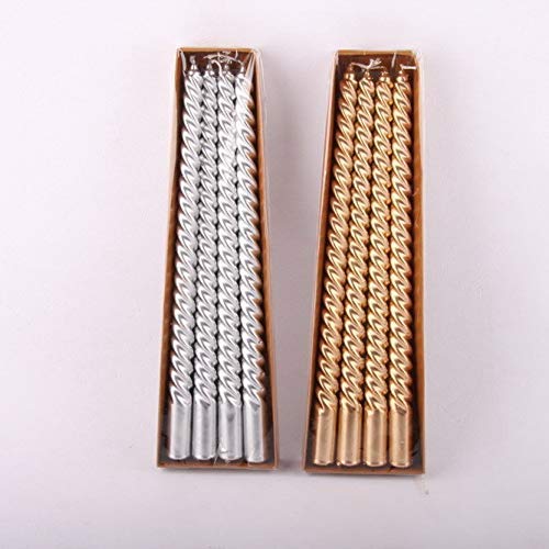 Kuber Selection 6 Golden/6 Silver Designer Spiral 10 inch Long for Party,Daily use, Candle (Pack of 12 Pcs)