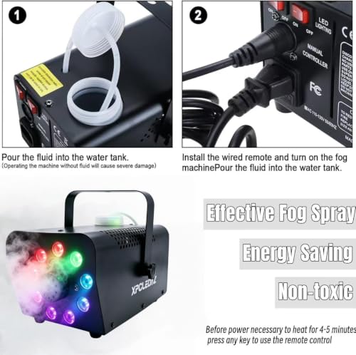 Máquina de humo con luces LED 500W y control remoto miniatura 5