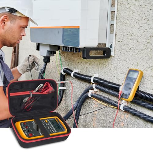 Image of Comecase Hard Case for Fluke 87V /88V /15B+ /17B+ and More Digital Multimeter | Hard Shell, Mesh Pocket & Elastic Strap, Stores Meter and Leads for Jobsite and Workshop, Black with Red Pocket, Case Only