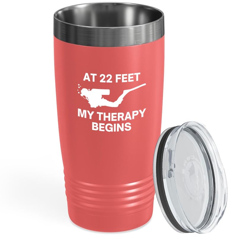 Flairy Land Scuba Diving Tumbler 20oz Coral -My Therapy A - Scuba Diver Instructor Snorkeler Free Diving Swimmer