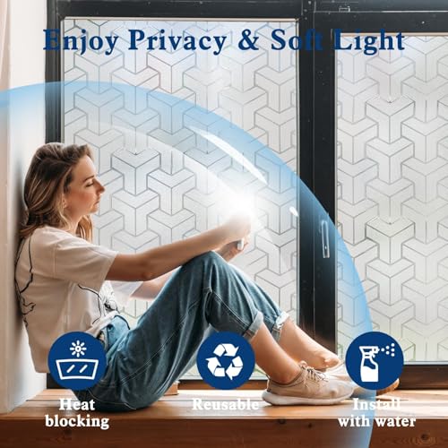 Image of WOO Home Frosted Glass Window Film & Stickers (18 X 72 INCH) Privacy Window Cover for Home & Office - Easy Apply, UV Protection, Removable Decorative Film (3D Diamond Film | 1.5 X 6 SQFT)