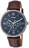 Timex Men's TW2T35100 Southview 41 Multifunction Brown/Silver/Blue Leather Strap Watch