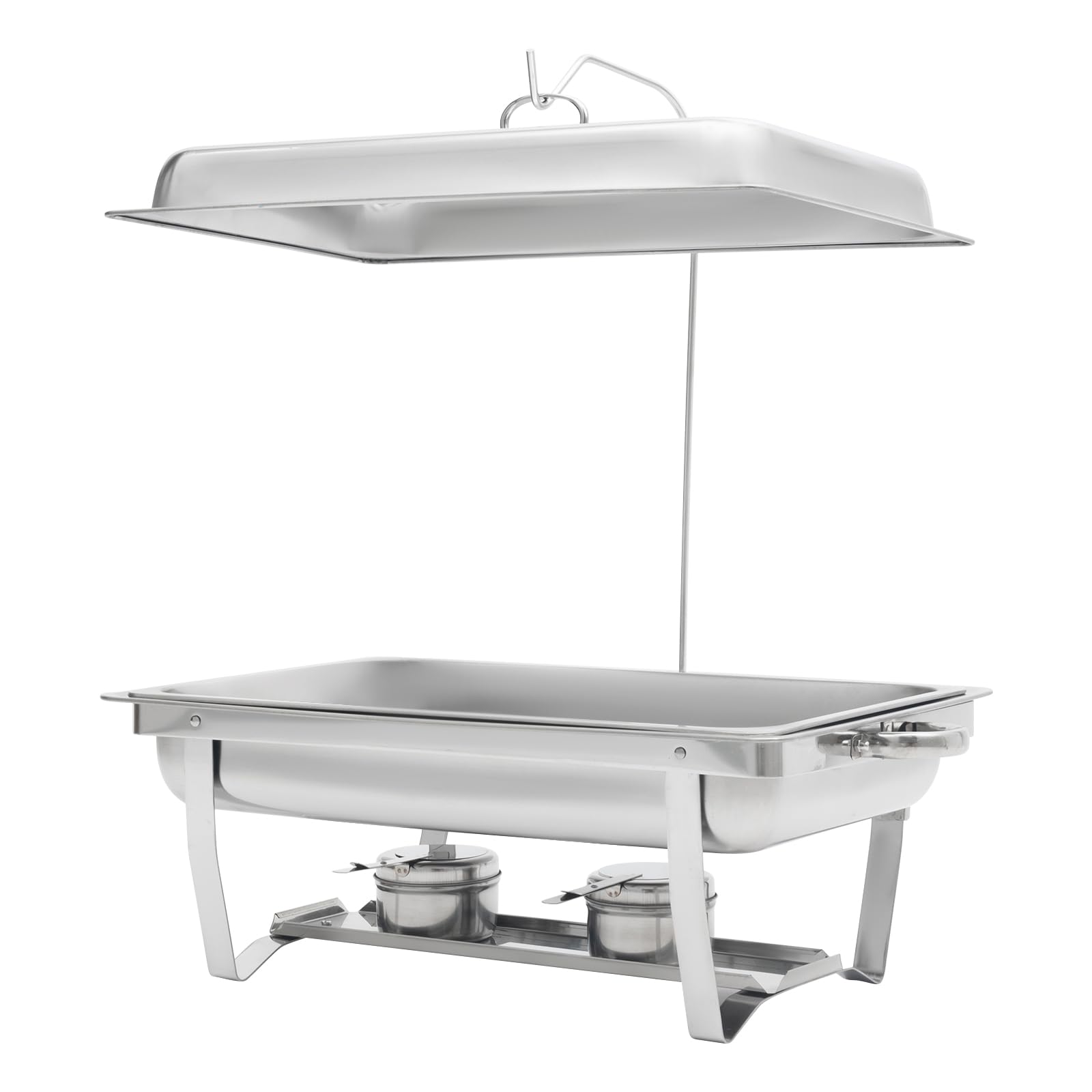 Serbatoio per cibo, scalda 7 l, rettangolare, per catering, con coperchio rimovibile e ferri da appendere, scaldavivande Chafing Dish per alimenti, scalda buffet, argento