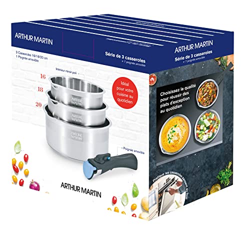 Arthur Martin - AM3456 Set of 3 Stainless Steel Saucepans with Removable Handle - Image 3