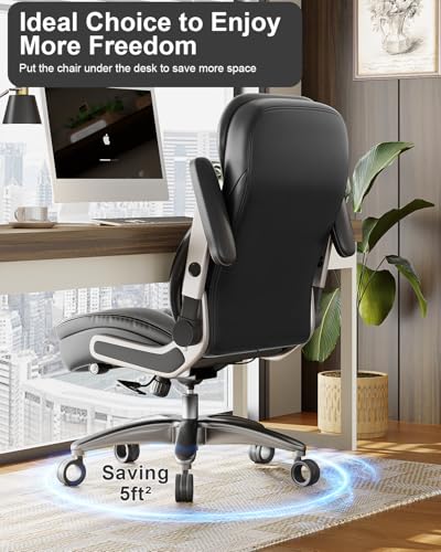 Big and Tall Office Chair, 600lbs Heavy Duty Desk Chair with 5D Arms and Adjustable Lumbar Support, PU Leather High Back Ergonomic Executive Home Office Computer Chair with 3'' Silent Casters