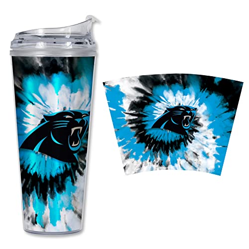 Image of Rico Industries NFL Football Glitter 24oz Acrylic Glitter Tumbler with Hinged Lid, Officially Licensed Double Wall Tumbler with Straw