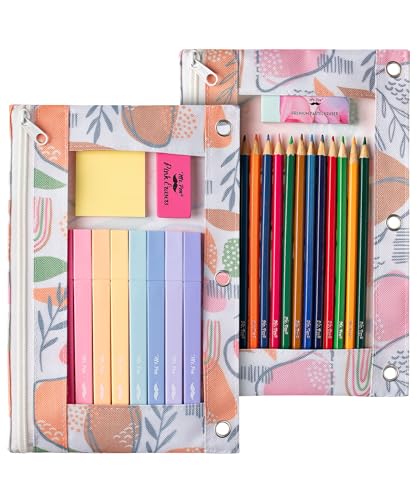 Image of Mr. Pen- Pencil Pouch for 3 Ring Binder, 2 Pack, 10 inchx6.75 inch, Smooth Zipper | Clear Window, Large Capacity Pencil Case with 3 Reinforced Grommets for School, Office, Supplies Storage | Clear Window, Large Capacity Pencil Case with 3 Reinforced Grommets for School, Office, Supplies Storage