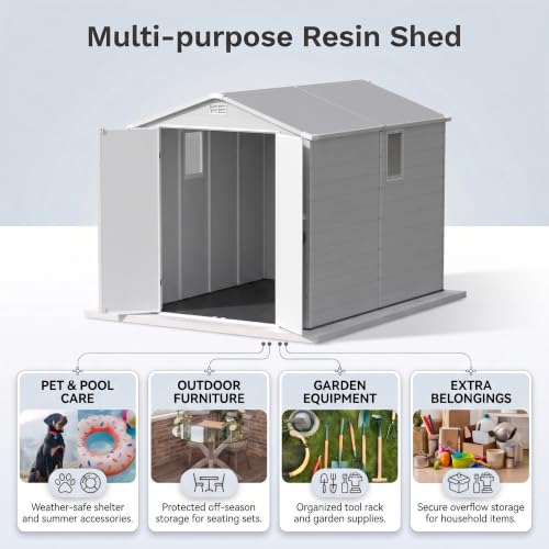 Image of Devoko 6x10 FT Plastic Storage Shed with Floor, Large Resin Outdoor Sheds