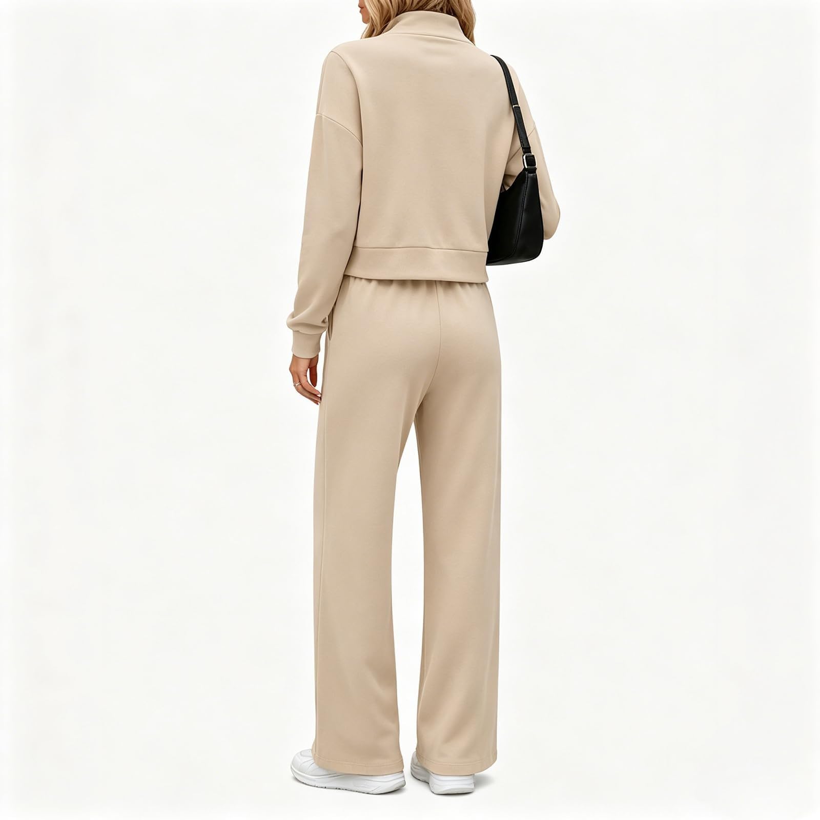 Survêtement surdimensionné pour femme - Survêtement pour femme - Grandes | Col polo avec demi-fermeture éclair, sweat-shirt droit, pantalon de jogging deux pièces avec poches, survêtement élégant et