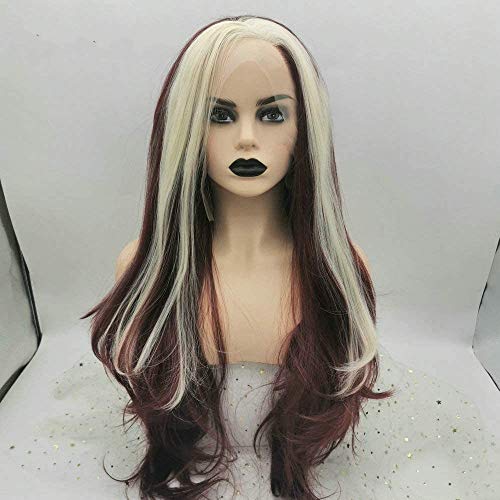 Perruque blonde blanche lace front 66 cm avec raie sur le côté pour femme