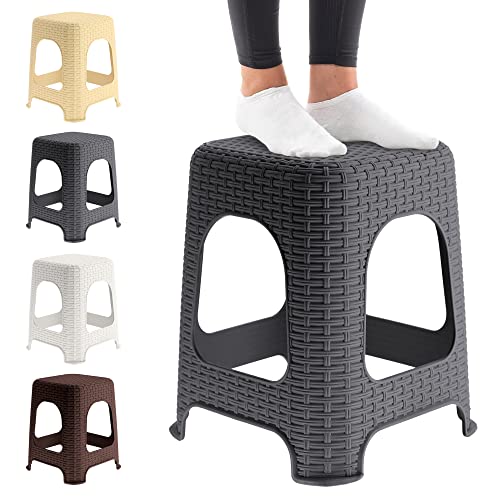 KADAX Hocker aus Kunststoff, Tritthocker bis 120 kg, Rattanhocker mit Antirutschfüßen, Badhocker, Wohnhocker, Leichter Sitzhocker, Gartenhocker, Schemel (Anthrazit) KADAX Hocker aus Kunststoff, Tritthocker bis 120 kg, Rattanhocker mit Antirutschfüßen, Badhocker, Wohnhocker, Leichter Sitzhocker, Gartenhocker, Schemel (Anthrazit)