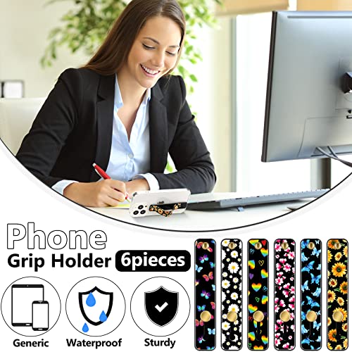 Image of Weewooday 6 Pieces Phone Grip Holder Cell Phone Grip Strap Telescopic Finger Strap Stand Universal Finger Kickstand for Most Smartphones(Vibrant Color,Floral)