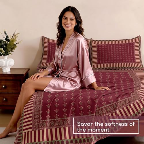Image of Ishro Home Premium Bedsheet for Double Bed with 2 Pillow Covers - Cloud Cotton Bedsheet, Soft, Silky Smooth & Wrinkle Resistant, Luxury Printed Design (Flat Double Bed Size, Milan Royale)