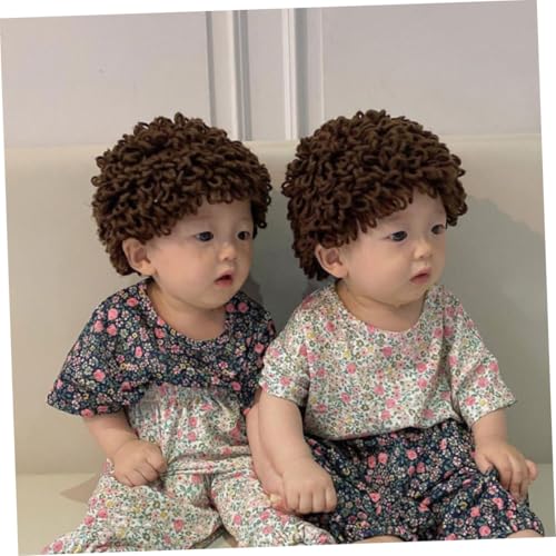 Cute Woolen Yarn Winter Hat for Boys Soft Knitted Cap with Fun Wig Design for Years Warm Headwear for Cold Weather Brown3