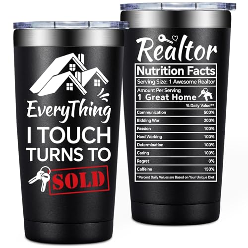 SpenMeta Realtor Gifts for Women Men - Closing Gifts for Realtors - Real Estate Agent Supplies - 20oz Everything I Touch Turns To Sold Tumbler Cup