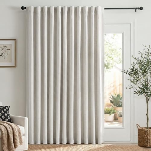 Image of 100% Blackout Shield Linen Blackout Sliding Door Curtains for Living Room, Back Tab /Rod Pocket Thermal Insulated Curtains for Sliding Glass Doors, 1 Panel Set, 100 inch W x 96 inch L, Beige