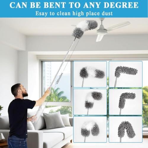 Image of Microfiber Duster Kit 25pcs with 30 to 100 in Extension Pole, Grey