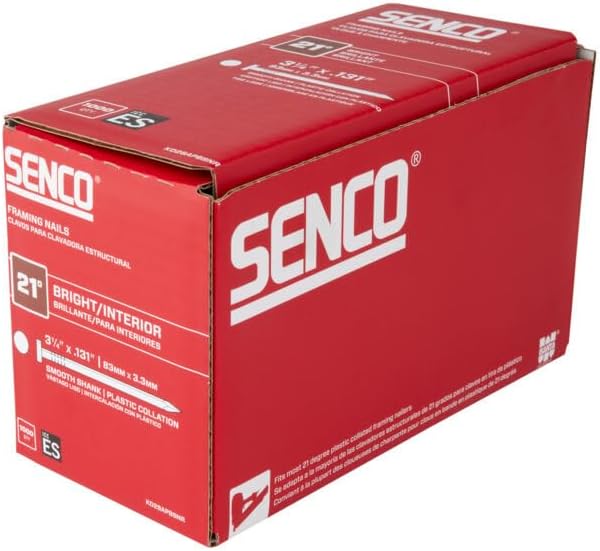 SENCO Framing Nails | 21 Degree | 3-1/4 Inch x .131 | Smooth Shank | Plastic Collated Nail | Bright Finish |1,000 ct.| KD28APBSNR