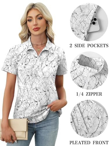 Image of LOMON Womens Golf Polo Shirts Summer Short Sleeve 1 /4 Zip Tops Moisture Wicking Casual Tennis Activewear with Pockets