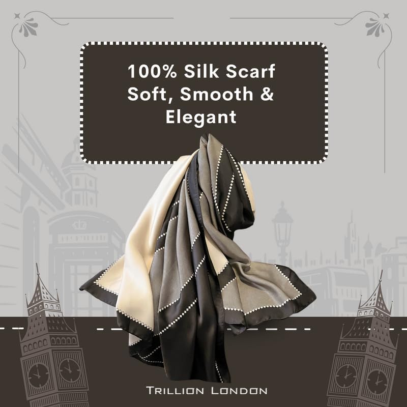 Trillion London® Spring Collection Silk Scarf - Silk Neck Scarf For Women - Ladies Lightweight Scarves Shawl Wraps 70" x 35" - Image 2