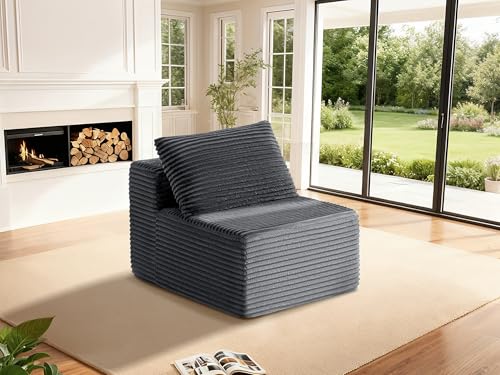 Image of 30 inch Cloud Sectional Couch Single Seat for Living Room, Extra Deep Seats No Assembly, Minimalist Modular Couch, Corduroy (Dark Grey, Single Seat)