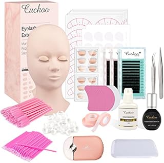 Cuckoo Eyelash Extension Kit,Lash Extension Practice Kit,Mannequin Head With 7 Pairs Replaced Eyelids Silicone Training Set,Rubber Practice Makeup Head