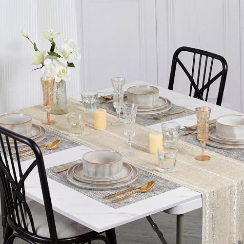 Image of E-far Stoneware Dinnerware Sets for 2, 6-Piece Plates and Bowls Sets, Chip & Scratch Resistant Ribbed Dish Set for Home Restaurant, Microwave & Dishwasher Safe, Creamy Beige