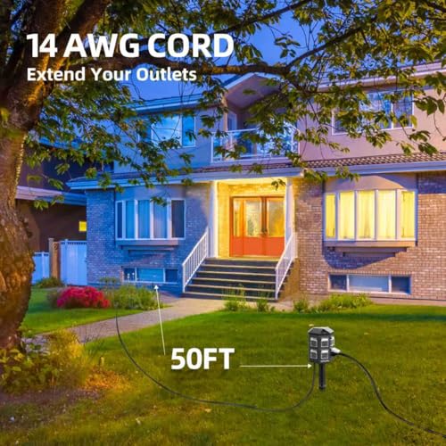 TiFFCOFiO Outdoor Power Strip Waterproof, 24 Hour Mechanical Timer, 50 ft Extension Cord, 6 Grounded Outlets for Outdoor Lights, ETL Listed (50 FT) by Tiffcofio - Image 3