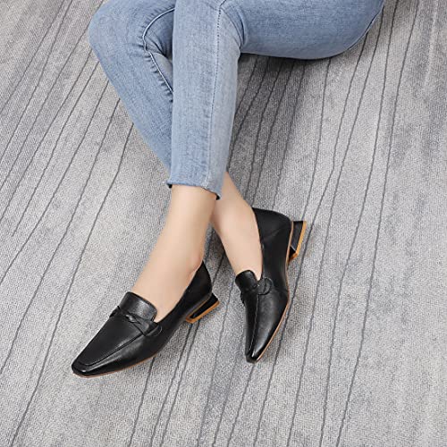 Image of Mona flying Women's Leather Square Toe Penny Loafer Slip on Office Flats