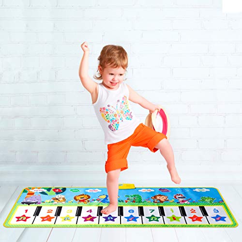 EXTSUD Piano Music Dance Mat, Large 132 x 64cm Baby Musical Game Carpet Educational Music Toys Mat Musical Instrument Toy Touch Play Keyboard Gym Play Mat for Toddlers