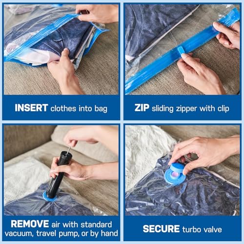 Image of MART Vacuum Storage Bags for Clothes with Hand Pump - 5-Pack Space Saver Bags for Travel & Home - Self-Compression Organizer for Blankets, Comforters, Jackets & Sweaters