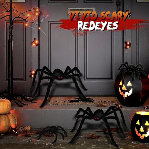 Image of Giant Spider 2.46 Ft, 4 Packs Halloween Decorations Fake Halloween Decor Spiders Large, Furry Spiders for Outdoor Indoor Yard Home Costumes Party House Decor, 2.46Ft*2 /0.98Ft*2