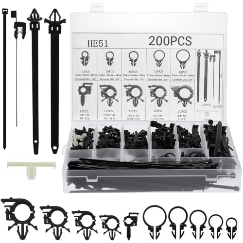 200 Pieces Car Wire Loom Routing Clips Push Mount Cable Tie Assortment 15 Sizes Car Harness Routing Clips Universal Wiring Harness Clip Replacement Parts for Automotive