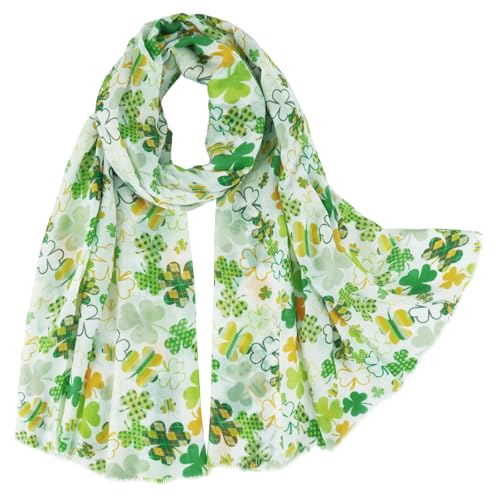 E-Clover St Patricks Day Scarf for Women Lightweight Green Shamrock Scarves Irish Fashion Shawl Wraps Head Scarf