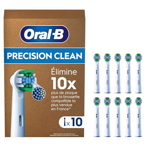 Oral-B Pro Lot De 10 Brossettes De Rechange Précision Clean, AUTHENTIQUES, Blanches, 3 Types De Filaments Et Tête Ronde Pour Un Nettoyage Précis, Embouts...