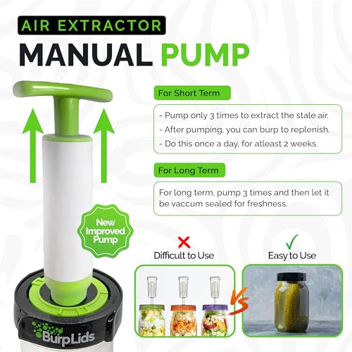 Burp Lids 12 Pack Curing Kit - Fits All Wide Mouth Mason Jar Containers - A Home Harvesting Essential. 12 lids + extraction pump. Vacuum sealed for successful cure.