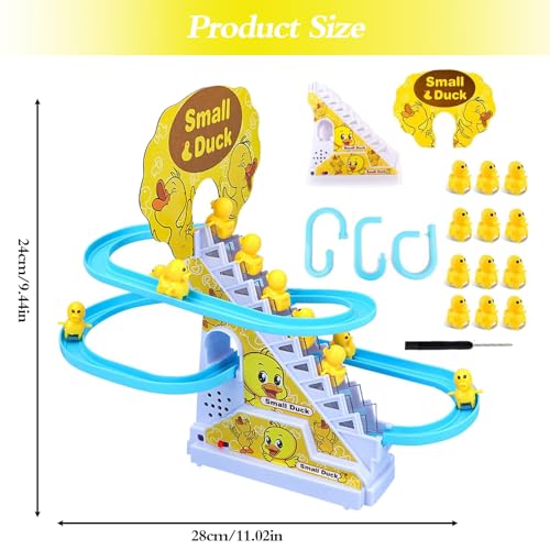 Elektrische Ente Treppensteigen Spielzeug, Elektrische Enten Slide Track Mit Licht und Musik 12 Stück Electric Duck Climbing Stairs Toy, Pädagogisches Spielzeug Ab 3 Jahre, Geschenk für Mädchen Jungen