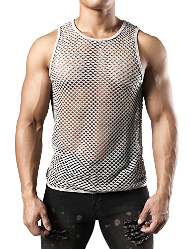 Image of JOGAL Men's Mesh Fishnet Fitted Sleeveless Muscle Top