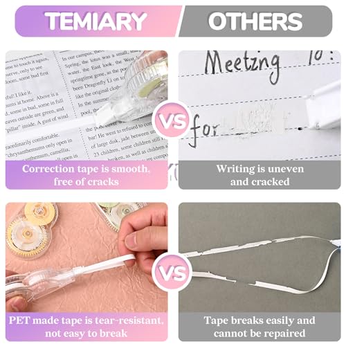 Temiary 6 Pcs Correction Tapes for Instant Corrections, Easy To Use White Smooth Pull Out Tape, Aesthetic Correction Tape for School Office (Macaron)