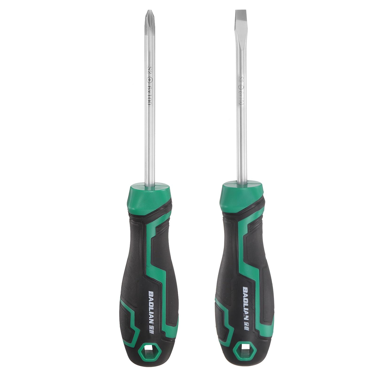 sourcing map 2pcs PH2+SL6 Screwdriver Set 8.3" Length S2 Steel Magnetic Phillips and Slotted Screwdrivers with Ergonomics Grip for Fastening Loosening DIY Repairing