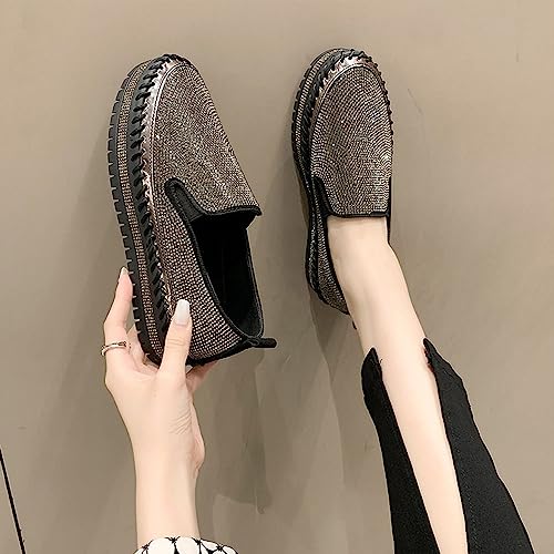 Women's Rhinestones Glitter Fashion Dress Sneakers Slip on Platform Loafers Party Wedding Bling Casual Flat Shoes3