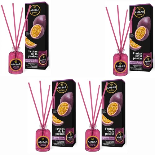 Pack 4 Mikados Ambientador AMBAR perfums – Frutas de la Pasión – Difusores de Varillas con Aroma Exótico y Duradero