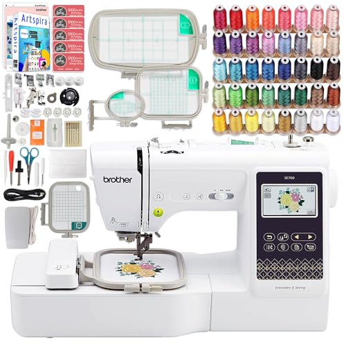 Brother SE700 Combo Embroidery & Sewing Machine with 4 Embroidery Hoops, Embroidery Thread Set & Accessories